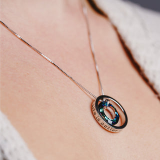 Life Bermuda Blue Crystal 17"-19" Engraved Rhodium Plated Austrian Element Necklace