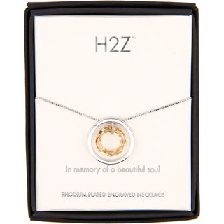 In Memory Golden Shadow Crystal 17"-19" Engraved Rhodium Plated Austrian Element Necklace