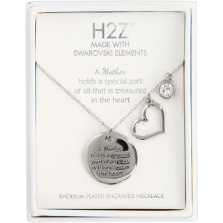 Mother Clear Crystal 16.5"-20.5" Engraved Rhodium Plated Austrian Element Necklace