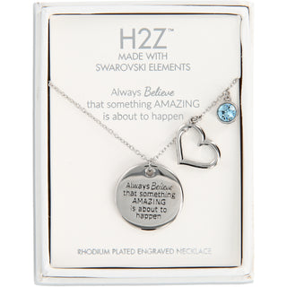 Believe
Aquamarine Crystal 16.5"-20.5" Engraved Rhodium Plated Austrian Element Necklace