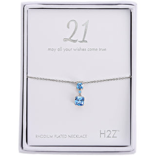 21
Aquamarine Zircon 16.5"-18.5" Celebration Rhodium Plated Necklace