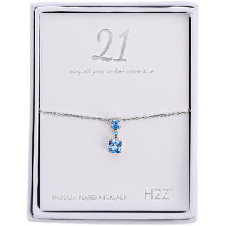 21 Aquamarine Zircon 16.5"-18.5" Celebration Rhodium Plated Necklace