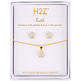 Faith Floral Burst - Clear Zircon 16.5"-18.5" Inspirational 18K Gold Plated Gift Set