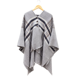 Gray, Tan & Black Plaid 51" x 56" Ruana
One Size Fits Most