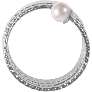 2 Coil Pearls Rhodium Spiral Adjustable Ring