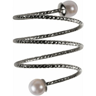 2 Coil Pearls Rhodium Spiral Adjustable Ring