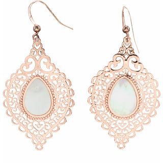 Rose Gold Lace Leaf Mother of Pearl Earrings