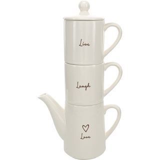 Live, Laugh, Love Tea for Two Set (15 oz Teapot with 2 - 8 oz Cups)