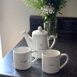 Live, Laugh, Love Tea for Two Set (15 oz Teapot with 2 - 8 oz Cups)