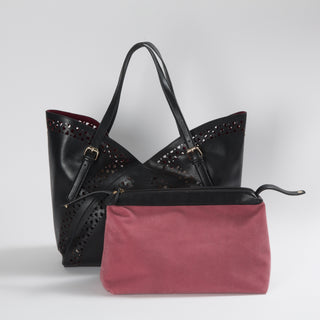 Ava Satchel in Noir 19" x 13" x 5" Laser Cut Handbag