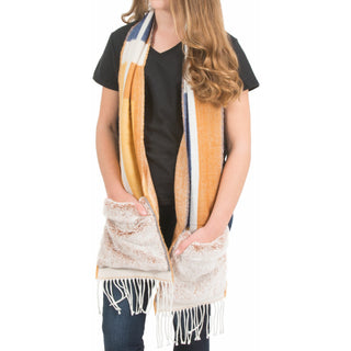 Maroon & Tan 71" Brushed Acrylic Faux Fur Pocket Scarf