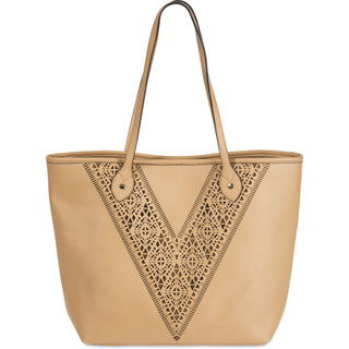 Jessica Hazelnut 17" x 6" x 12.5" Pecan/Mocha 
Laser Cut Tote