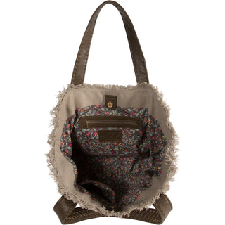 Khaki 19" x 13" Frayed Canvas Handbag