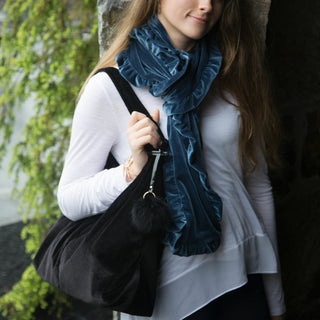 Black Ruffled Velvet Scarf