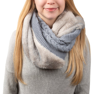 Cadet Blue  Cable Knit & Faux Fur Infinity Scarf