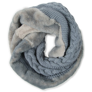 Cadet Blue Cable Knit & Faux Fur Infinity Scarf