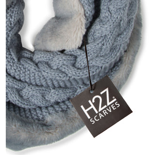 Cadet Blue Cable Knit & Faux Fur Infinity Scarf