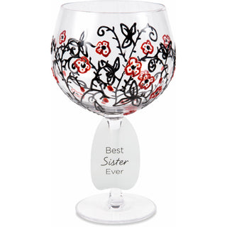 Red Flowers & Swirls 24 oz Hand Decorated Glass