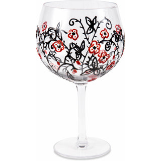 Red Flowers & Swirls 24 oz Hand Decorated Glass