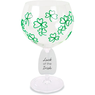 Green Shamrocks 24 oz Hand Decorated Glass