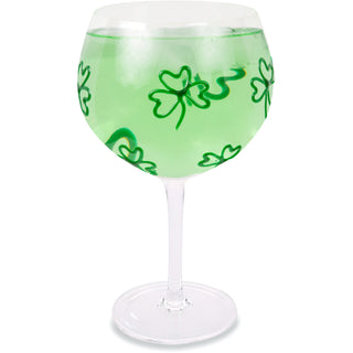 Green Shamrocks 24 oz Hand Decorated Glass