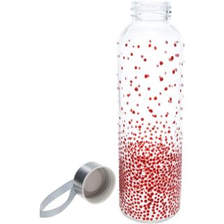 Red Dots 16.5 oz Hand Decorated Glass Water Bottle