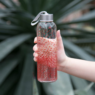 Red Dots 16.5 oz Hand Decorated Glass Water Bottle