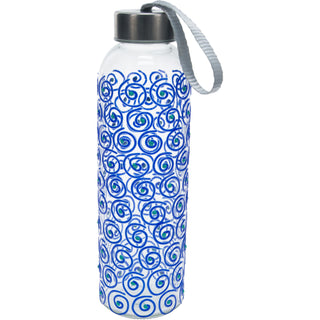 Blue Swirl 16.5 oz Hand Decorated Glass Water Bottle