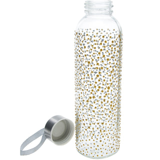 Gold & Silver Dots 16.5 oz Hand Decorated Glass Water Bottle