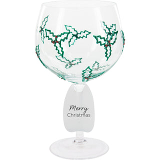 Holly & Berries 24 oz Hand Decorated Glass