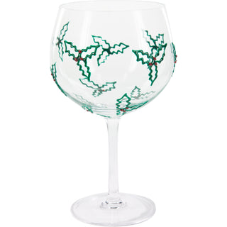 Holly & Berries 24 oz Hand Decorated Glass