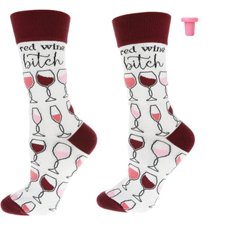 Red Wine Bitch Cotton Blend Socks with Silicone Bottle Stopper