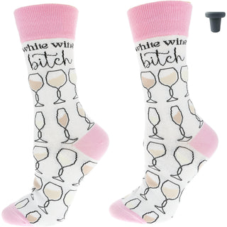 White Wine Bitch Cotton Blend Socks with Silicone Bottle Stopper