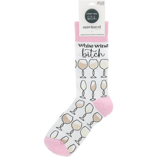 White Wine Bitch Cotton Blend Socks with Silicone Bottle Stopper