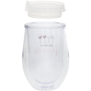 Cheers To Friends 12 oz Acrylic Stemless Wine Glass with Lid