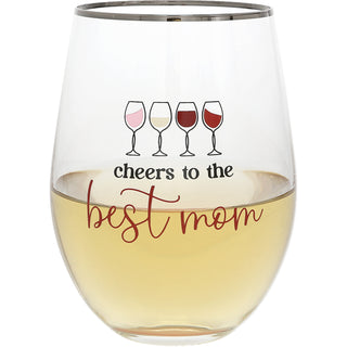 Best Mom Gift Boxed 18 oz Stemless Wine Glass