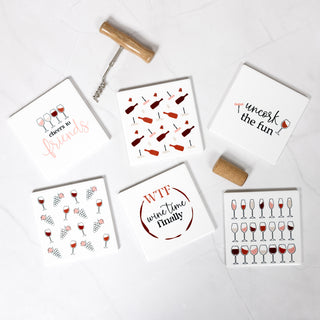 Wine Time 4" Ceramic Coasters (Set of 6)