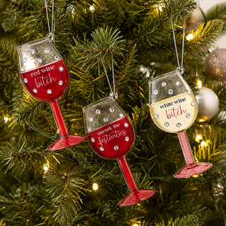 White Wine Bitch 4" Mini Wine Glass Ornament