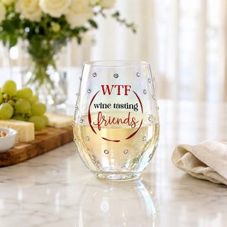 Wine Tasting Friends Gift Boxed 18 oz Stemless Wine Glass