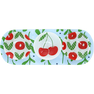 Cherries 11" Glass Serving Tray with 3 Bowls