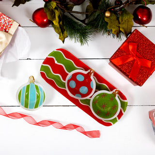 Holiday 11" Glass Serving Tray with 3 Bowls