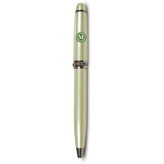 "M" Monogrammed Green Pen 4.25" with Colored Gems