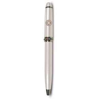 "R" Monogrammed Pearl Pen 4.25" with Colored Gems