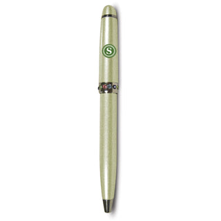 "S" Monogrammed Green Pen 4.25" with Colored Gems