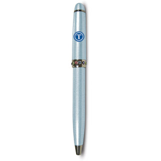 "T" Monogrammed Blue Pen 4.25" with Colored Gems