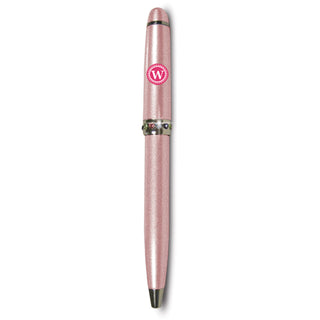 "W" Monogrammed Pink Pen 4.25" with Colored Gems