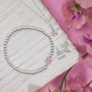 Love You Lots 10mm Silver-Plated Cubic Zirconia Flower Stud Earrings and 16.5"-18.5" Necklace