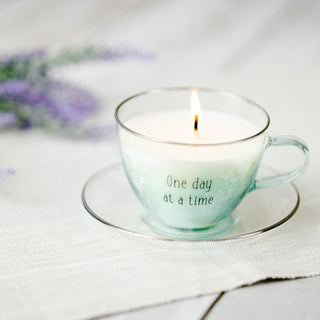 One Day 6 oz - 100% Soy Wax Teacup Candle with Saucer Scent: Fresh Cotton
