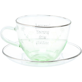 Positivity 7 oz Glass Teacup and Saucer