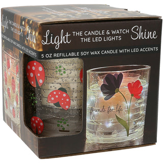 Ladybugs 5 oz Refillable Soy Wax Candle with LED Accents